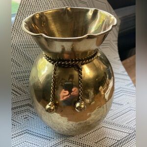 Hand Crafted Solid Brass Vase w Hammered Lacquer Finish, 7.5" H - Vintage